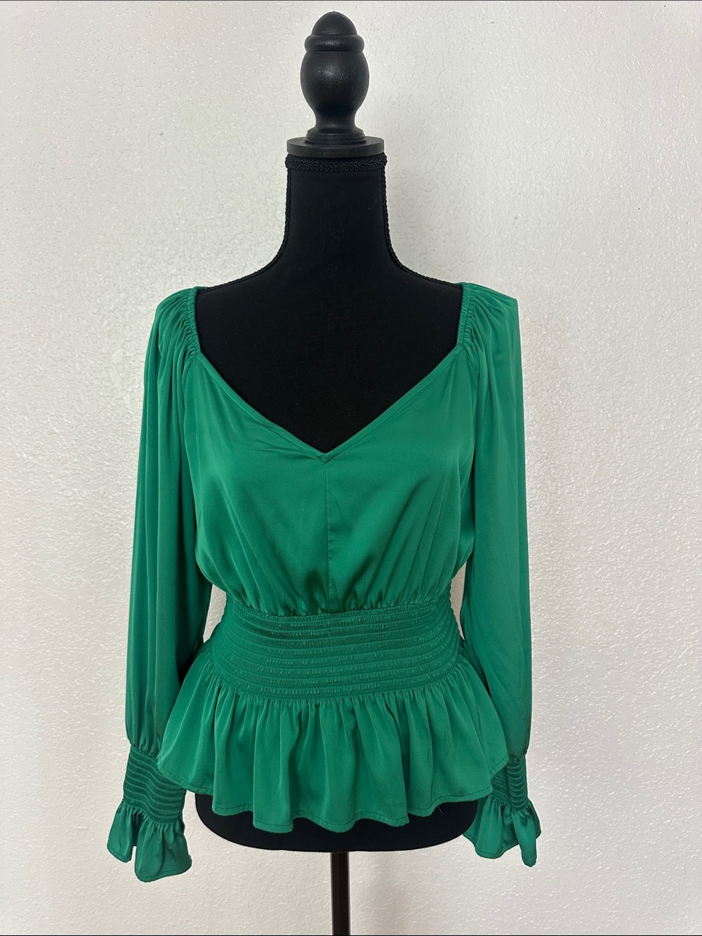 INC International Concepts Emerald Green V-Neck Peplum Blouse